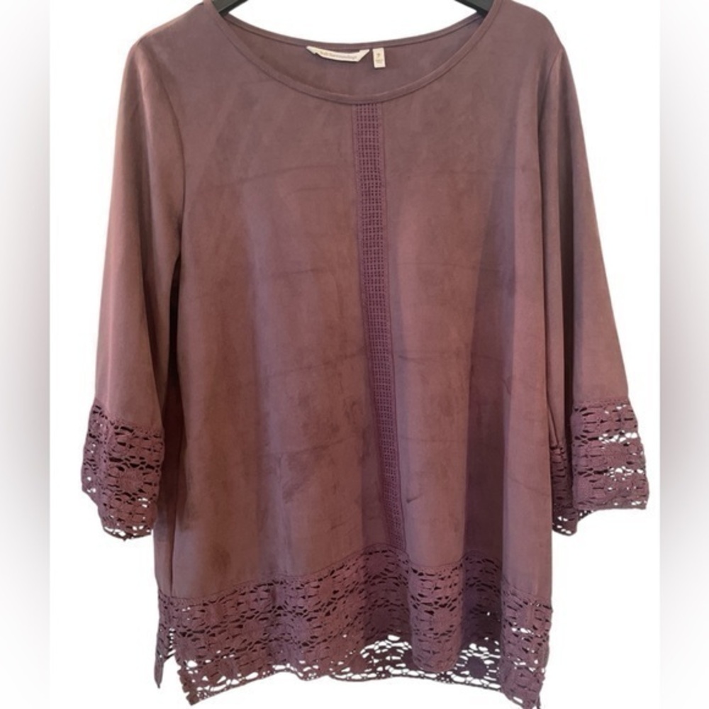 Soft Surroundings Purple Lace Trim Top